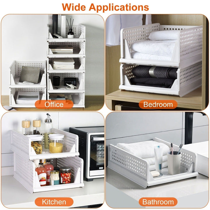 4 Packs Plastic Storage Box Closet Organizer Foldable Storage Bin Stackable Drawer with Slide Rail Push-Pull Storage Image 7