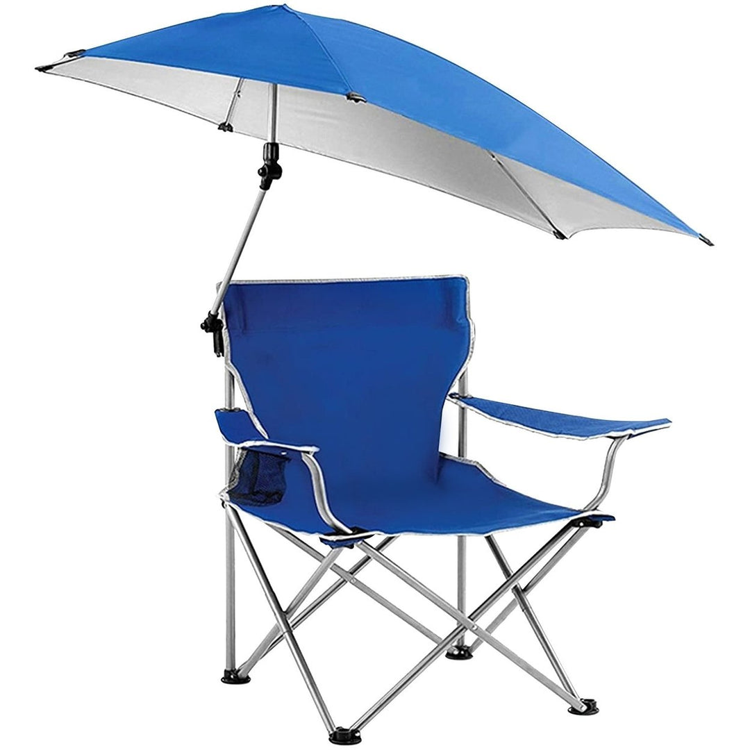 Foldable Beach Chair with Detachable Umbrella Armrest Adjustable Canopy Stool with Cup Holder Carry Bag for Camping Image 1