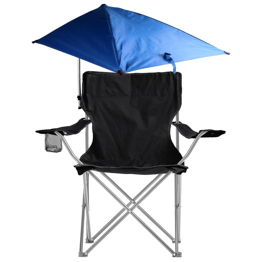 Foldable Beach Chair with Detachable Umbrella Armrest Adjustable Canopy Stool with Cup Holder Carry Bag for Camping Image 2