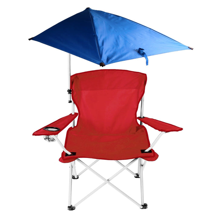 Foldable Beach Chair with Detachable Umbrella Armrest Adjustable Canopy Stool with Cup Holder Carry Bag for Camping Image 3