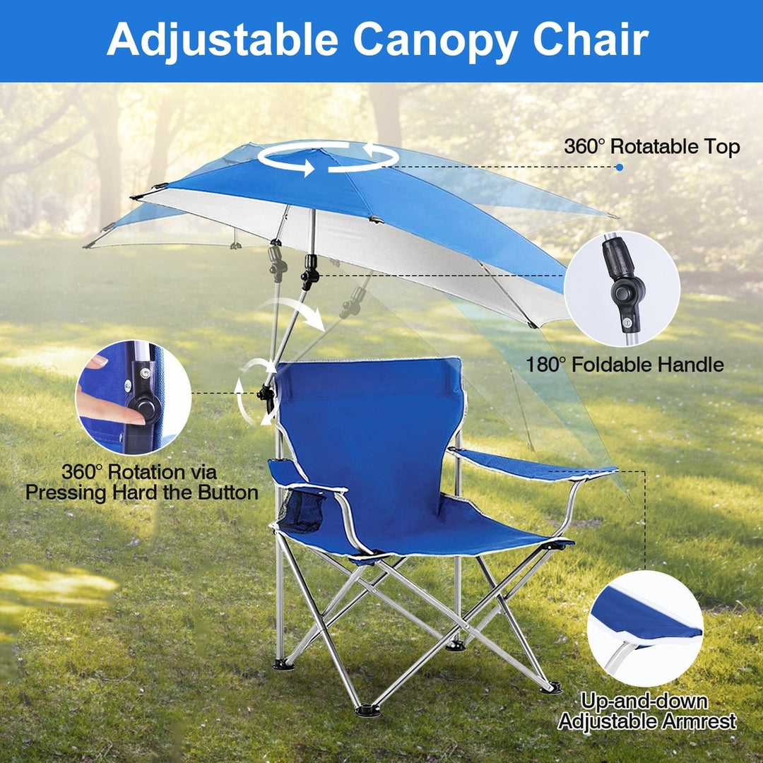 Foldable Beach Chair with Detachable Umbrella Armrest Adjustable Canopy Stool with Cup Holder Carry Bag for Camping Image 6