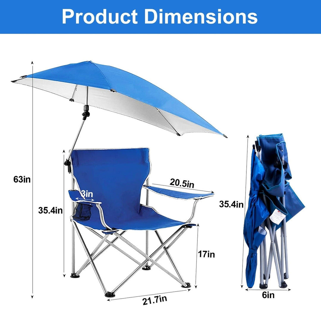 Foldable Beach Chair with Detachable Umbrella Armrest Adjustable Canopy Stool with Cup Holder Carry Bag for Camping Image 9