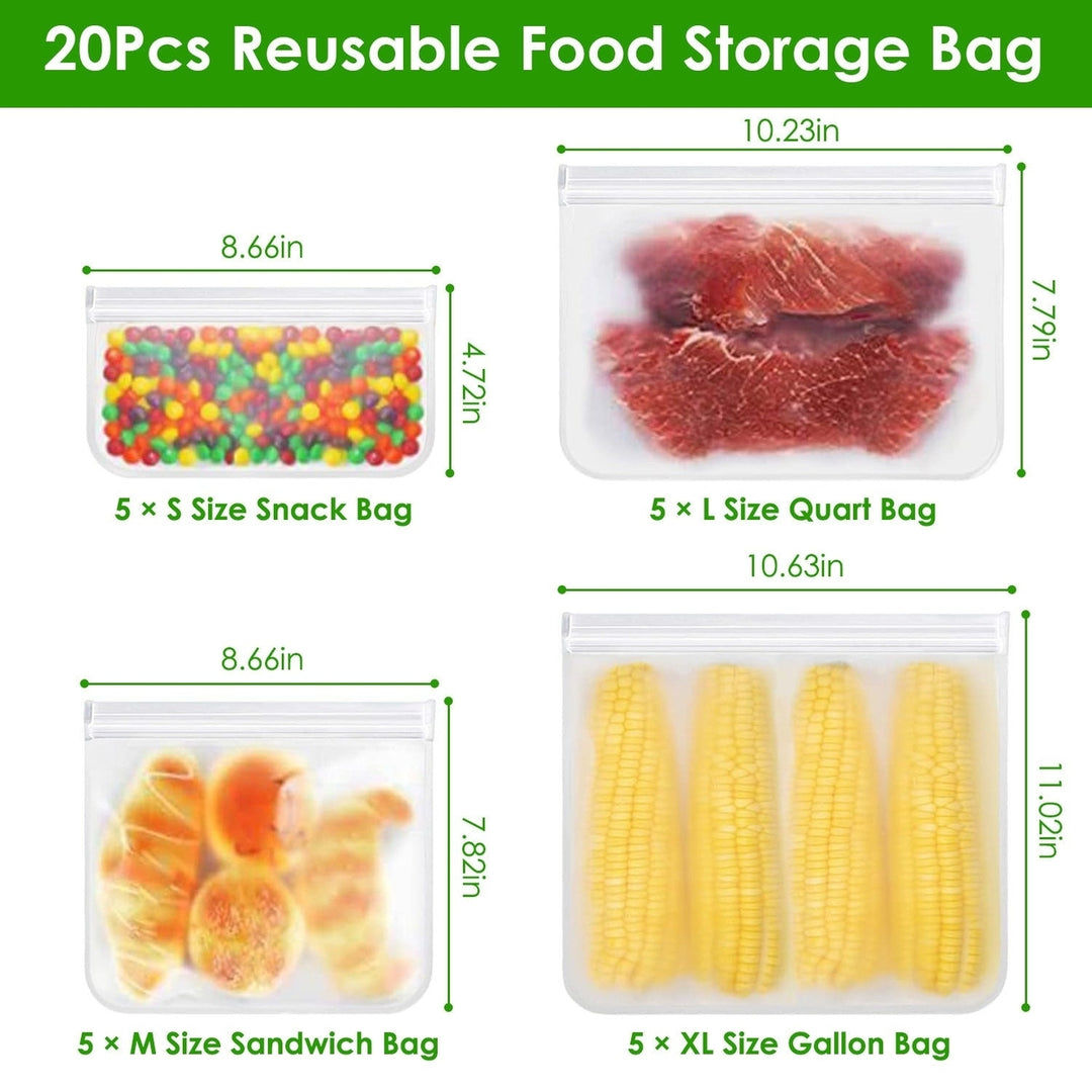 20Pcs Reusable Food Storage Bags 5 Sandwich Snack Gallon Quart Bag Leakproof BPA Free Food Container Freezer Safe Lunch Image 6