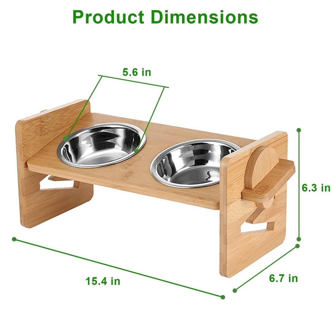 Bamboo Double Dog Raised Bowls 15 Degree Tilt Elevated Dog Bowls with 4 Adjustable Heights 2 Stainless Steel Bowls Pet Image 8