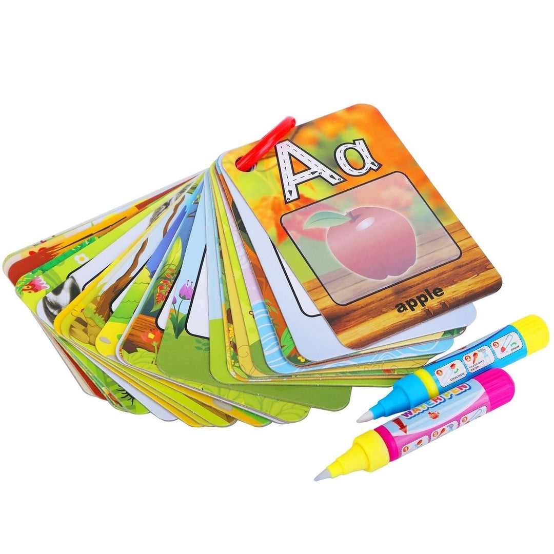 Alphabet Water Coloring Cards with 2 Magic Water Pens Early Reusable Drawing Cards for Kids Alphabet Painting Flashcards Image 1