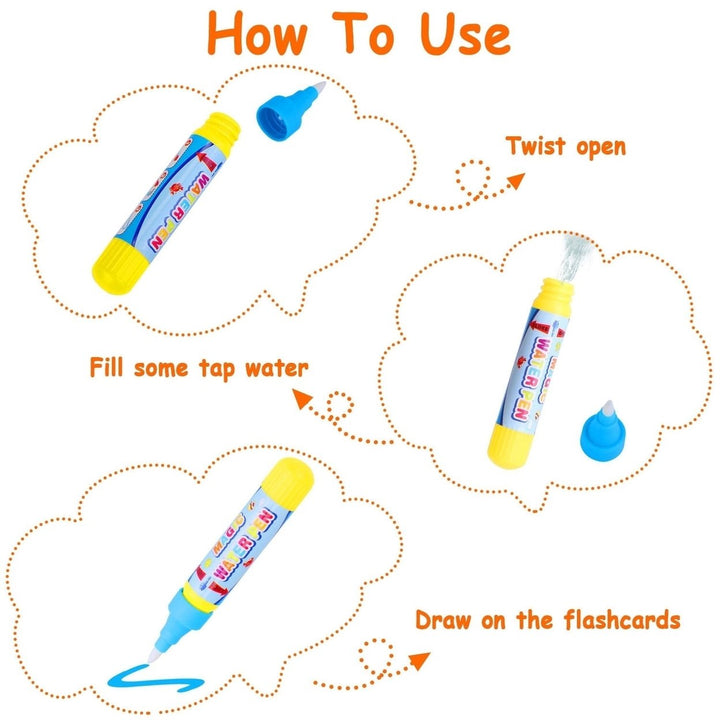 Alphabet Water Coloring Cards with 2 Magic Water Pens Early Reusable Drawing Cards for Kids Alphabet Painting Flashcards Image 4