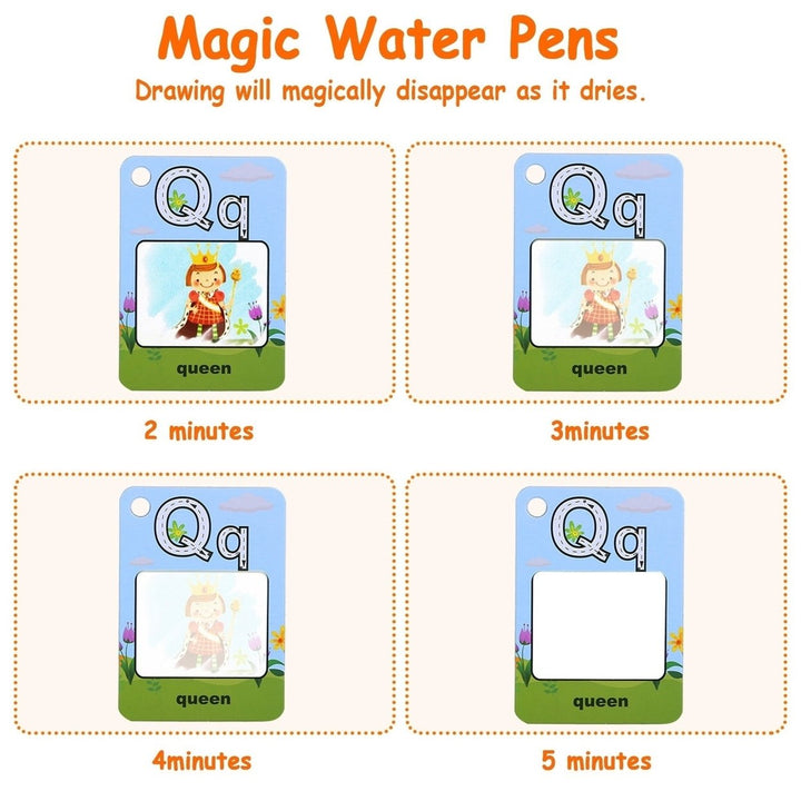 Alphabet Water Coloring Cards with 2 Magic Water Pens Early Reusable Drawing Cards for Kids Alphabet Painting Flashcards Image 6