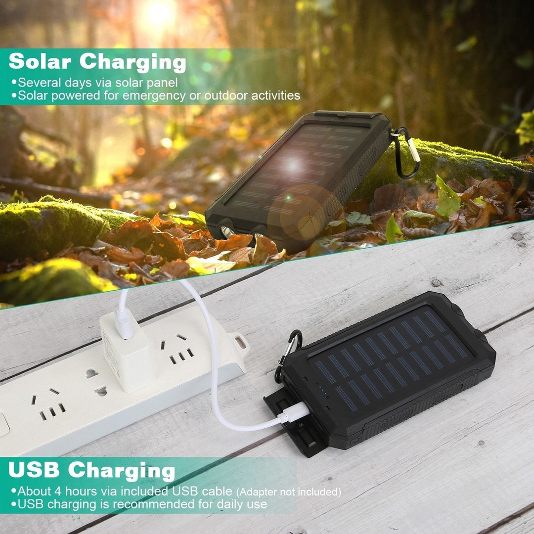 10000mAh Solar Power Bank External Battery Pack Dual USB Ports Outdoor Charger with Battery Indicators SOS LED Lights Image 3