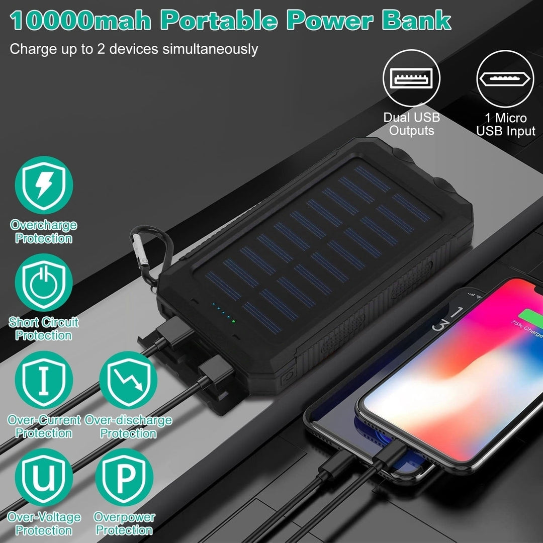 10000mAh Solar Power Bank External Battery Pack Dual USB Ports Outdoor Charger with Battery Indicators SOS LED Lights Image 4