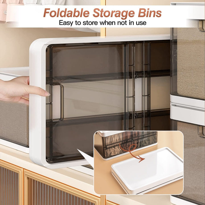 3 Pack Foldable Storage Bin with Lid Stackable Plastic Closet Organizer with Handle Divider Collapsible Drawer Organizer Image 4