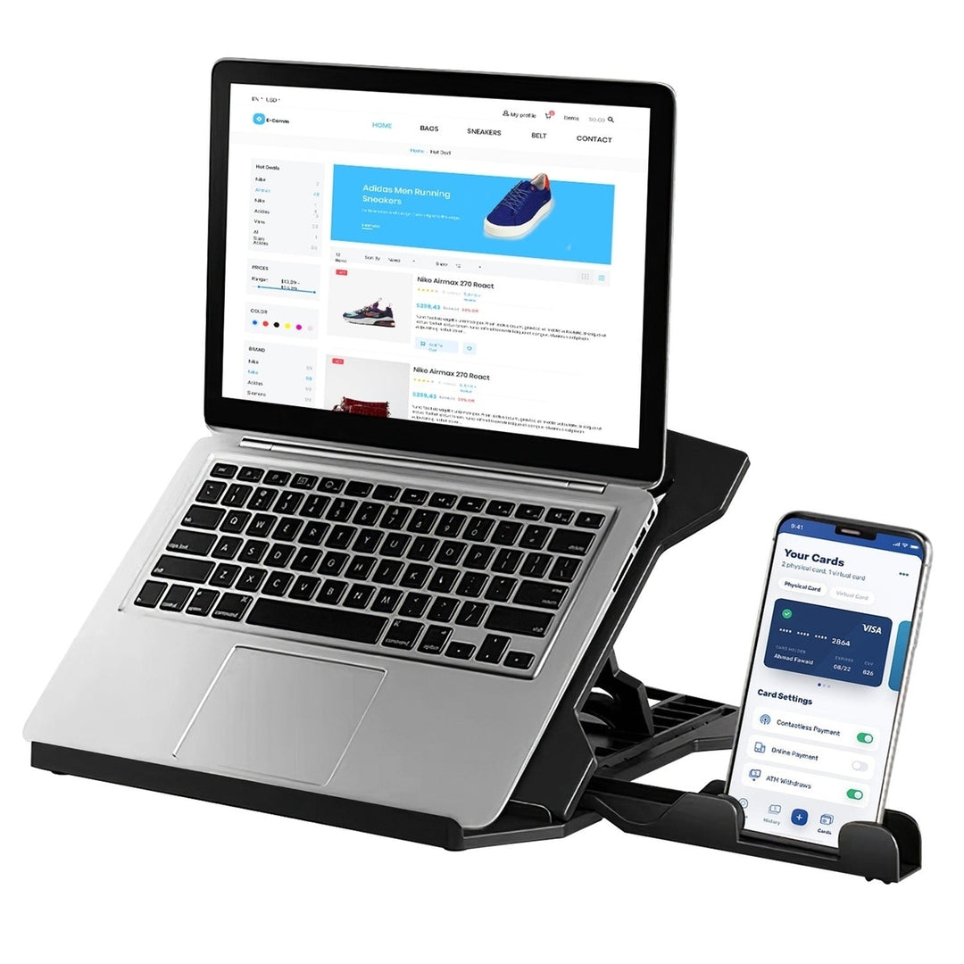 Laptop Riser Stand Foldable Desk Laptop Riser Tablet PC Holder with Phone Stand 8 Level Adjustable Height Inbuilt Handle Image 12