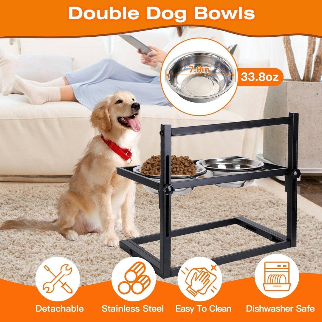 Dog Raised Bowls with 4.1 to 12.4in Adjustable Height Stainless Steel Elevated Double Dog Bowls with Bell Name Plate Image 6