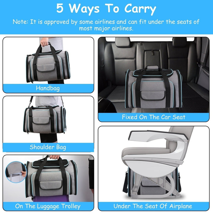 Expandable Pet Carrier Airline Approved Cat Dog Carrier Cat Collapsible Soft Carrier Bag with Removable Fleece Pad Image 3