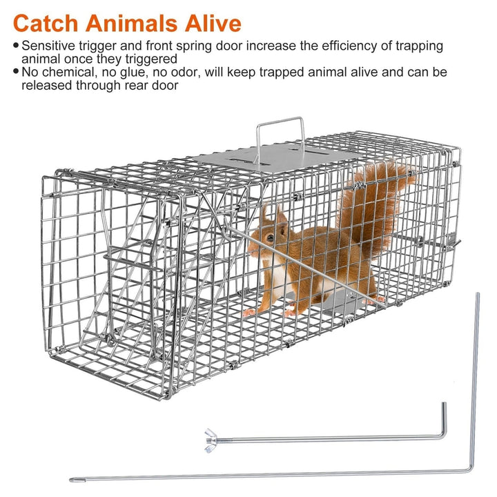 Humane Cat Trap Cage Catch Release Animal Rodent Cage Collapsible Galvanized Wire for Small Raccoons Beavers Groundhogs Image 6