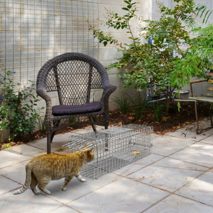 Humane Cat Trap Cage Catch Release Animal Rodent Cage Collapsible Galvanized Wire for Small Raccoons Beavers Groundhogs Image 10