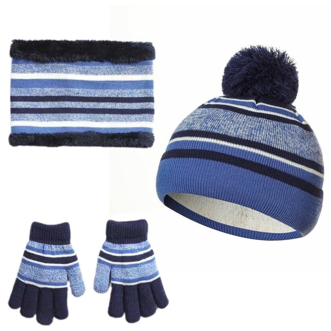 Winter Kids Knitted Hat Scarf Gloves 3Pcs Boys Girls Winter Warm Beanie Hat and Glove Scarf Set Beanie Neck Warmer Image 1