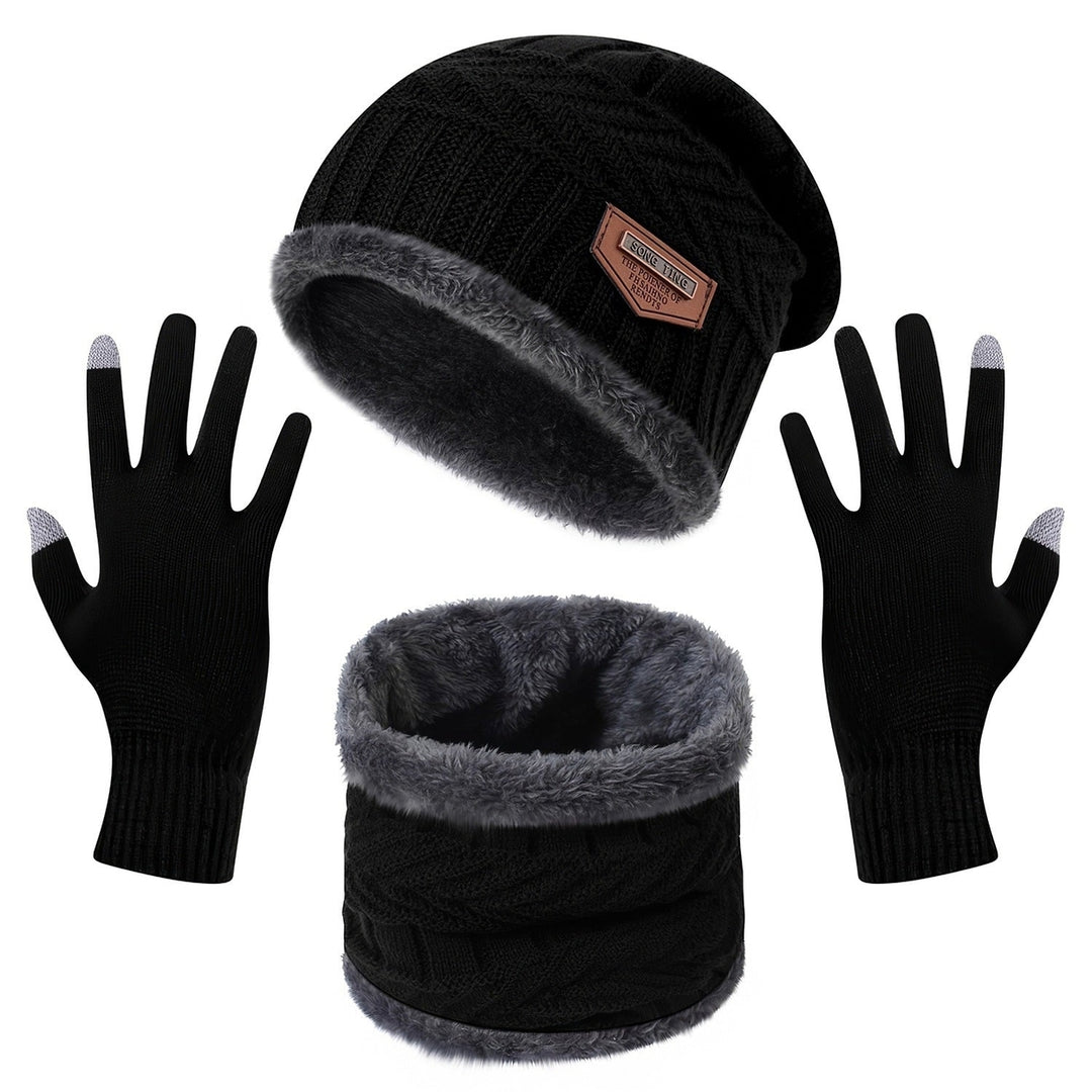 Winter Knitted Hat Scarf Gloves 3Pcs Winter Warm Beanie and Touch Screen Gloves Scarf Set Knit Beanie Skull Cap Neck Image 7