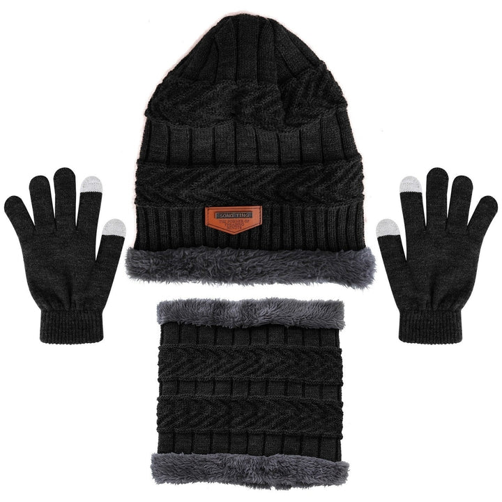 Winter Knitted Hat Scarf Gloves 3Pcs Winter Warm Beanie and Touch Screen Gloves Scarf Set Knit Beanie Skull Cap Neck Image 8