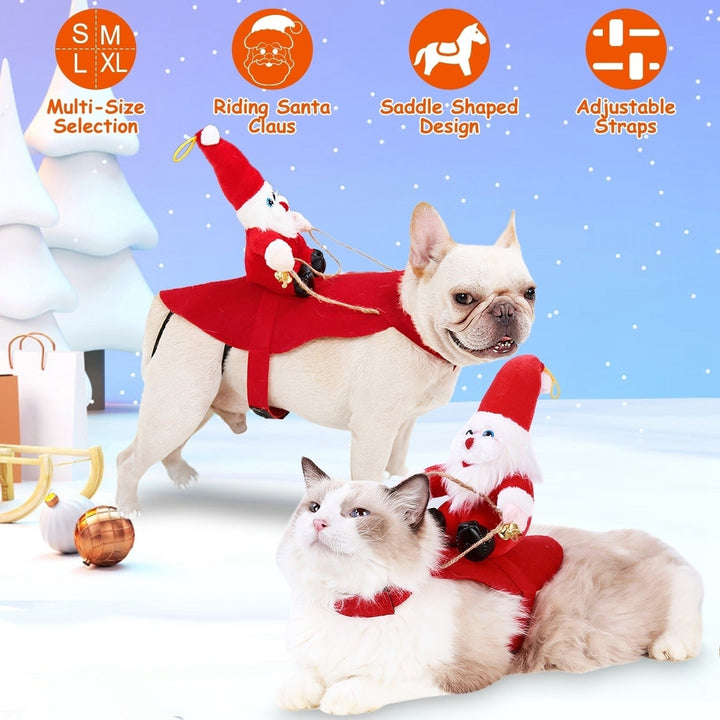 Pet Christmas Costumes Red Winter Coat for Dog Riding Santa Claus with Bell Clothes Year Outfit Cosplay Costumes Party Image 4