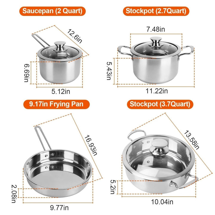 Stainless Steel Cookware Set Fast Even Heat Induction Pots Pans Set Dishwasher Safe with 2.7 3.7 Quart Stockpot 2 Quart Image 3