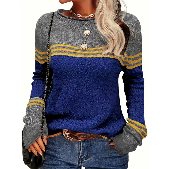 Color Block Boat Neck Knitted Top Casual Long Sleeve Pullover Sweater For Fall and Winter Womens Clothing Image 7