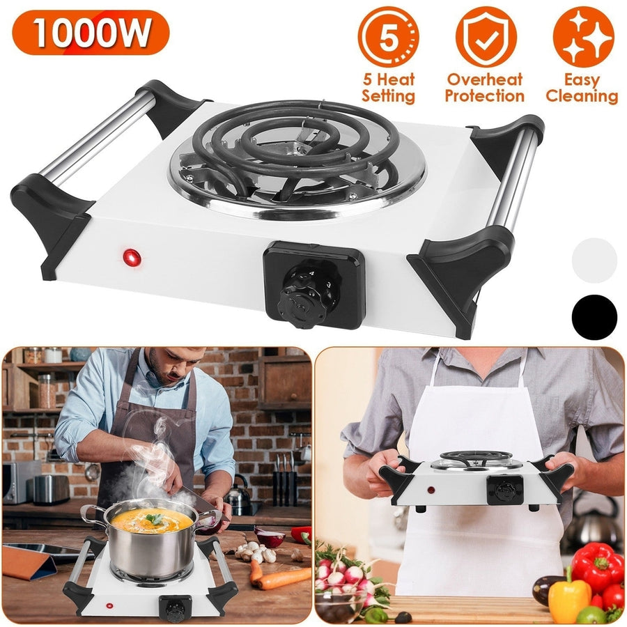 1000W Electric Single Burner Portable Coil Heating Hot Plate Stove Countertop RV Hotplate with 5 Temperature Adjustments Image 1