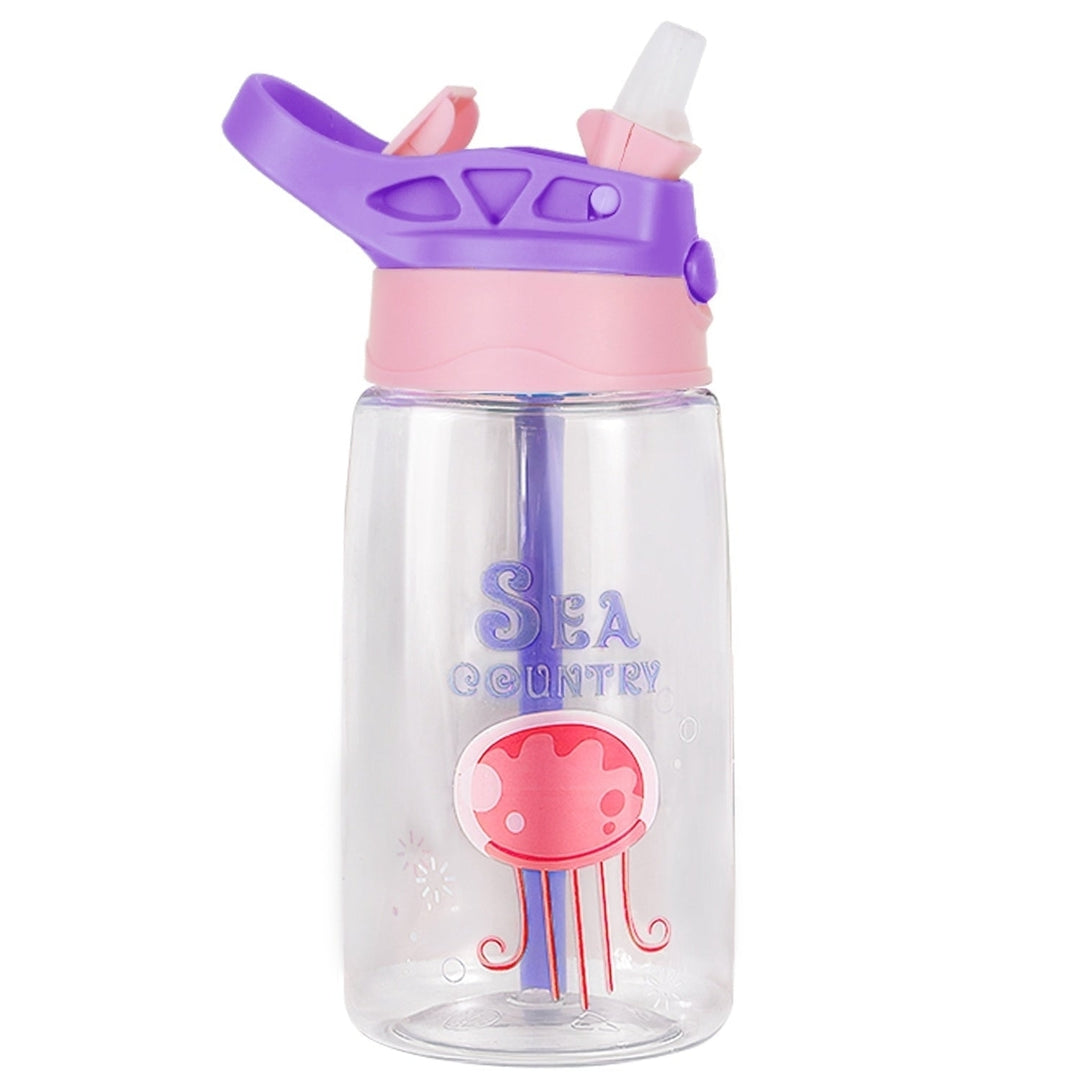 16.2Oz Leak proof Kids Water Bottle with Straw Push Button Sport Water Bottle for Kids Crab Ship Jellyfish Rocket Image 3