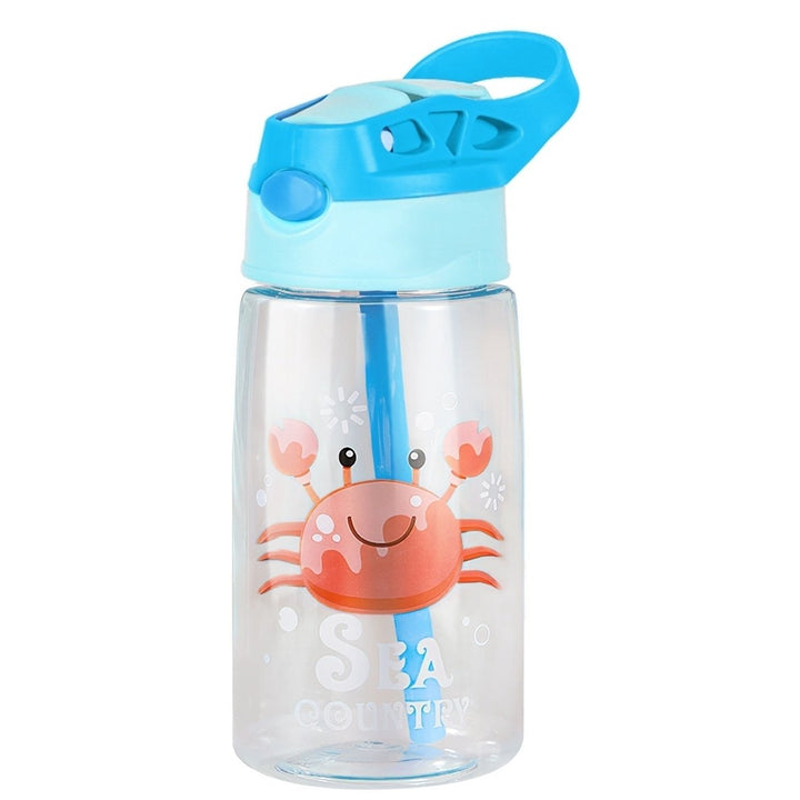16.2Oz Leak proof Kids Water Bottle with Straw Push Button Sport Water Bottle for Kids Crab Ship Jellyfish Rocket Image 1