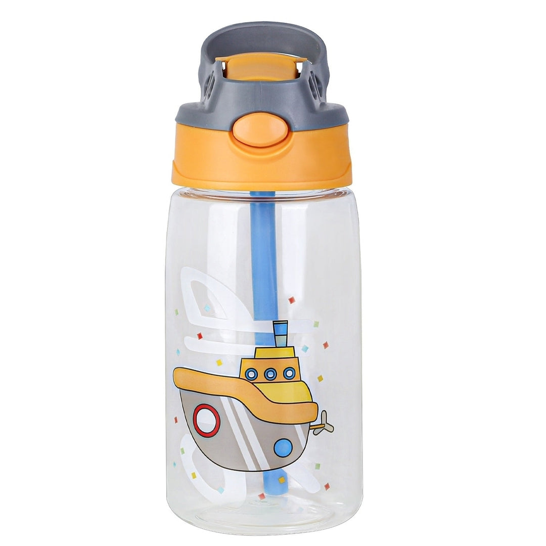 16.2Oz Leak proof Kids Water Bottle with Straw Push Button Sport Water Bottle for Kids Crab Ship Jellyfish Rocket Image 6