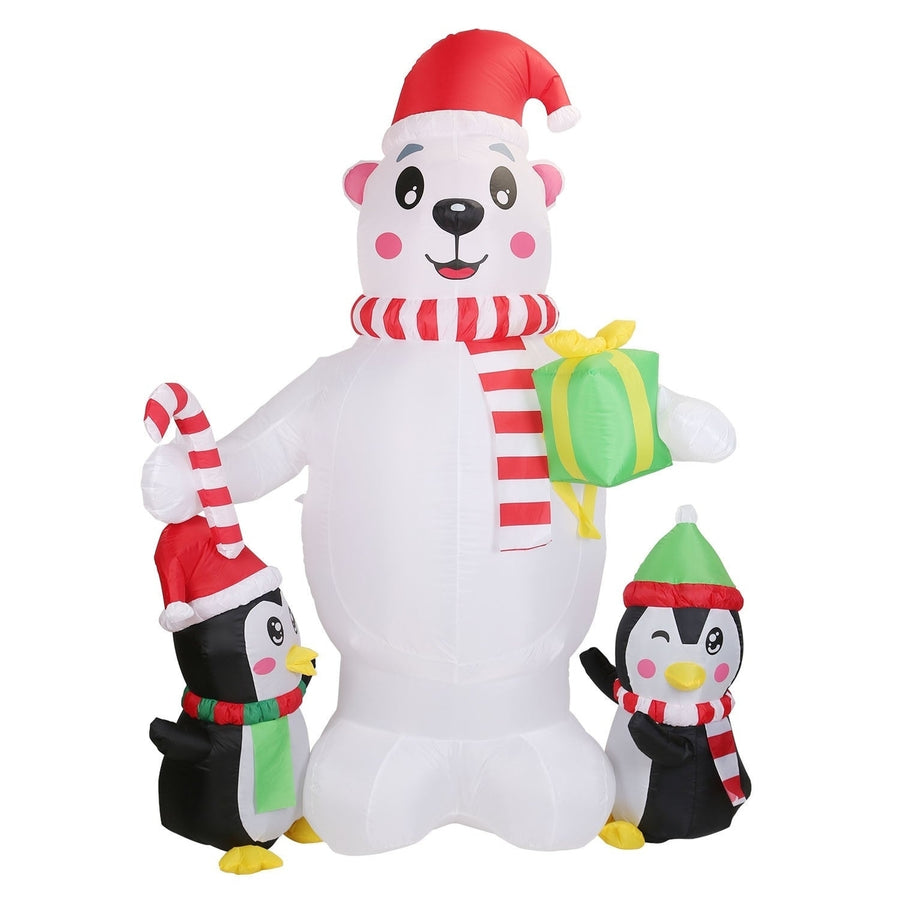 5.9FT Christmas Inflatable Outdoor Decoration Polar Bear Gift Box Penguin Blow Up Yard Decoration with LED Light Image 1