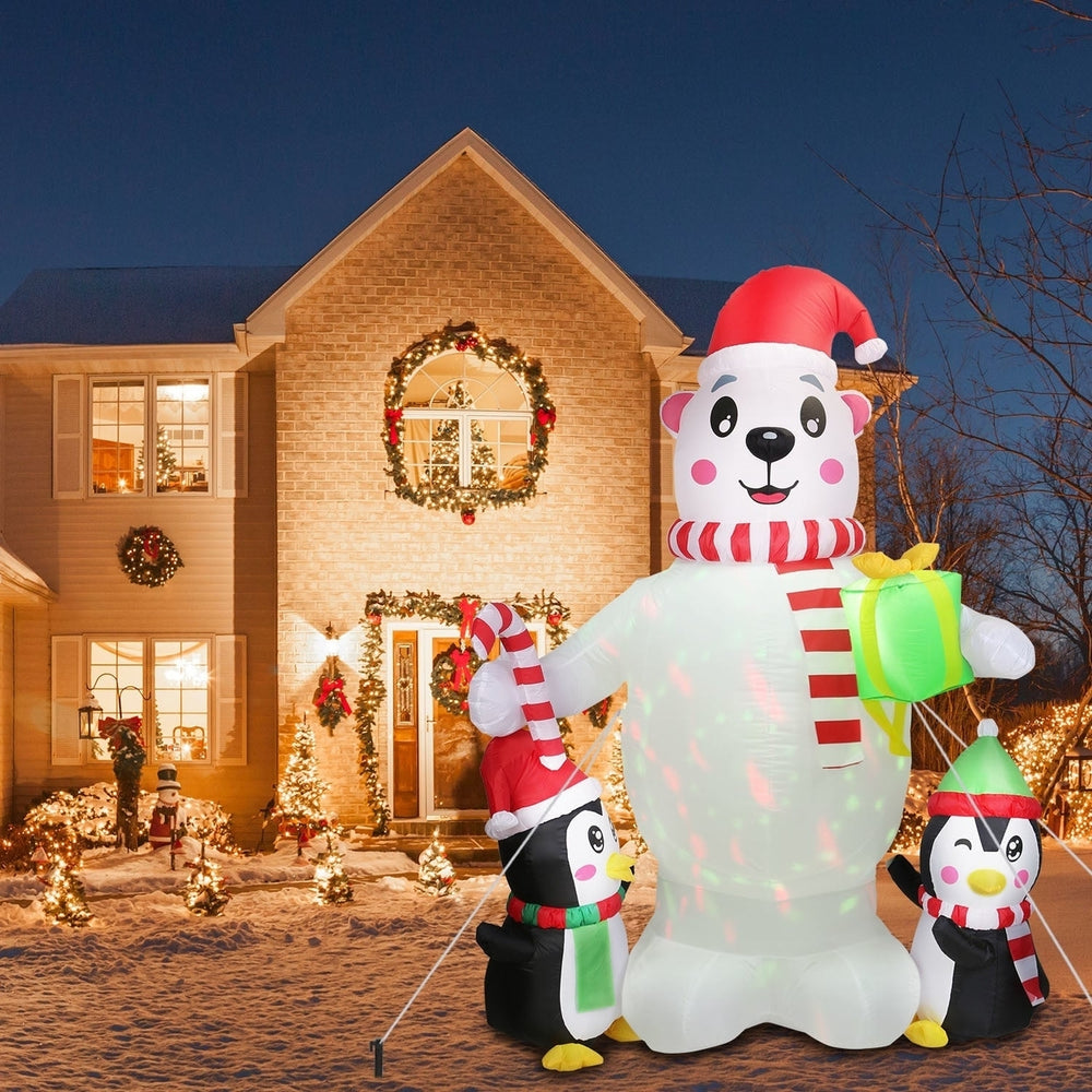 5.9FT Christmas Inflatable Outdoor Decoration Polar Bear Gift Box Penguin Blow Up Yard Decoration with LED Light Image 2