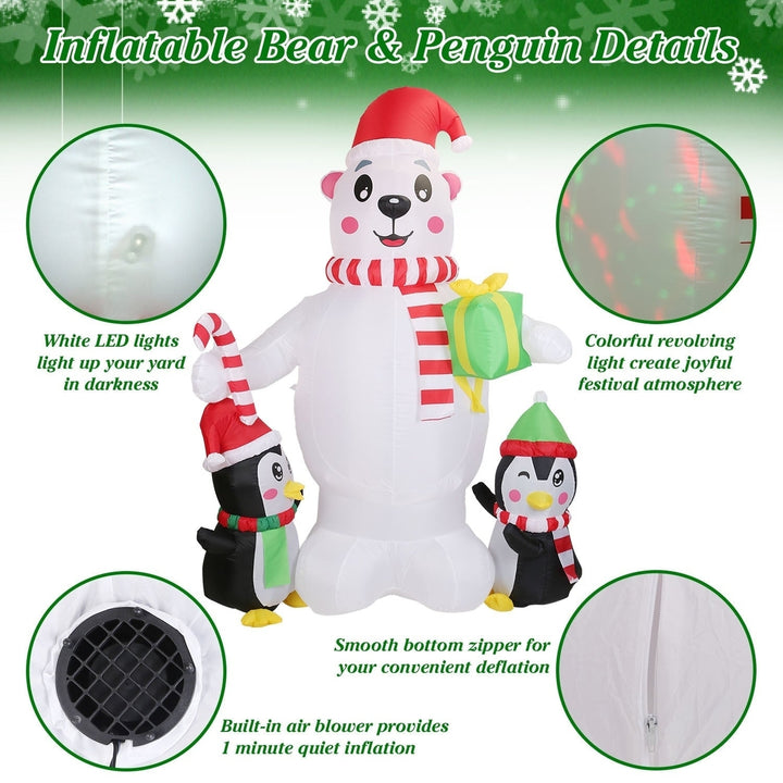 5.9FT Christmas Inflatable Outdoor Decoration Polar Bear Gift Box Penguin Blow Up Yard Decoration with LED Light Image 3
