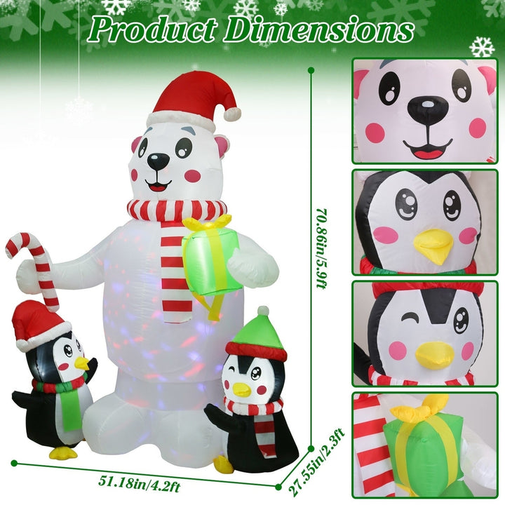 5.9FT Christmas Inflatable Outdoor Decoration Polar Bear Gift Box Penguin Blow Up Yard Decoration with LED Light Image 7