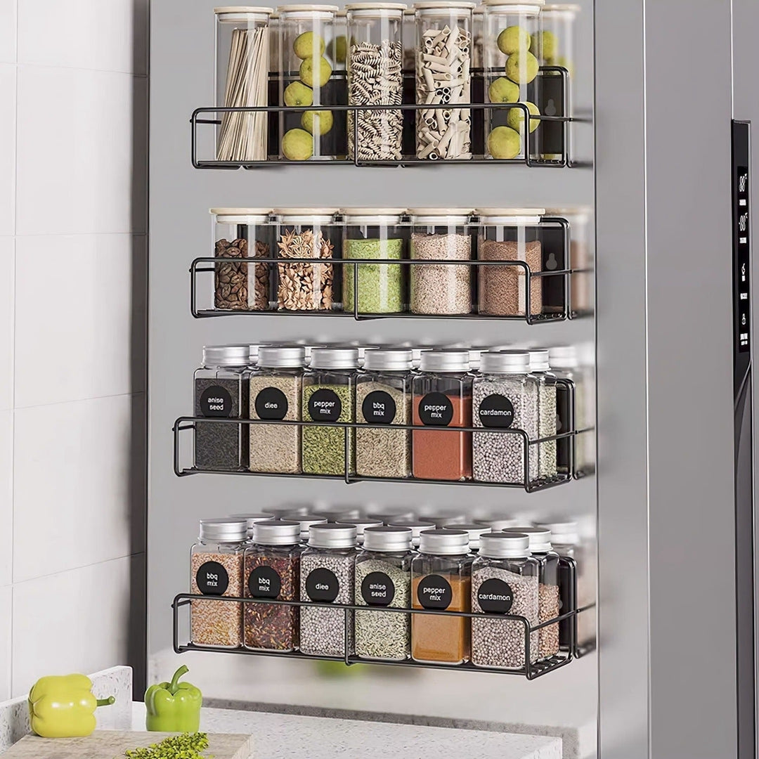 4Pack Strong Magnetic Spice Rack Organizer Fridge Storage Shelf for Jars Seasoning Tins Utensils Space Saver Holder Image 9