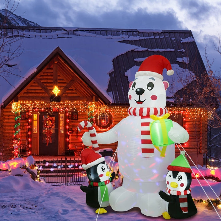5.9FT Christmas Inflatable Outdoor Decoration Polar Bear Gift Box Penguin Blow Up Yard Decoration with LED Light Image 9