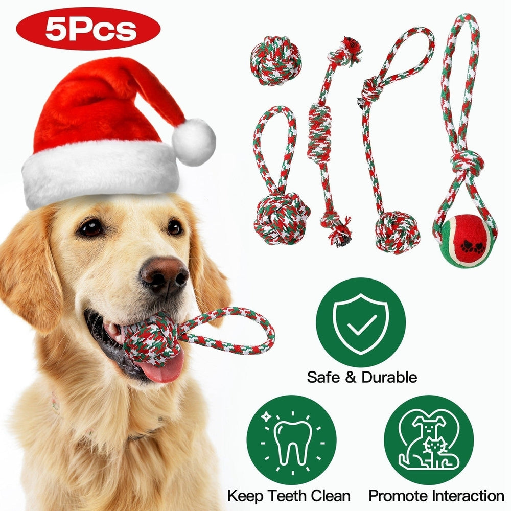 5Pcs Christmas Dog Rope Chew Toys Dog Interactive Toys Set for Puppy Small Medium Aggressive Chewers Dogs Training Image 2