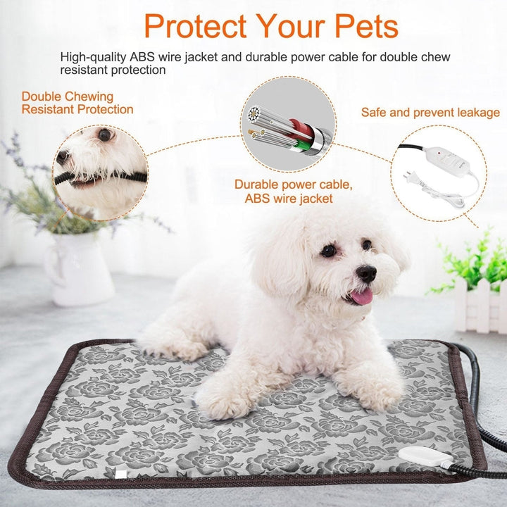 Pet Heating Pad Dog Cat Electric Heating Mat Waterproof Adjustable Warming Blanket with Chew Resistant Steel Cord Case Image 4