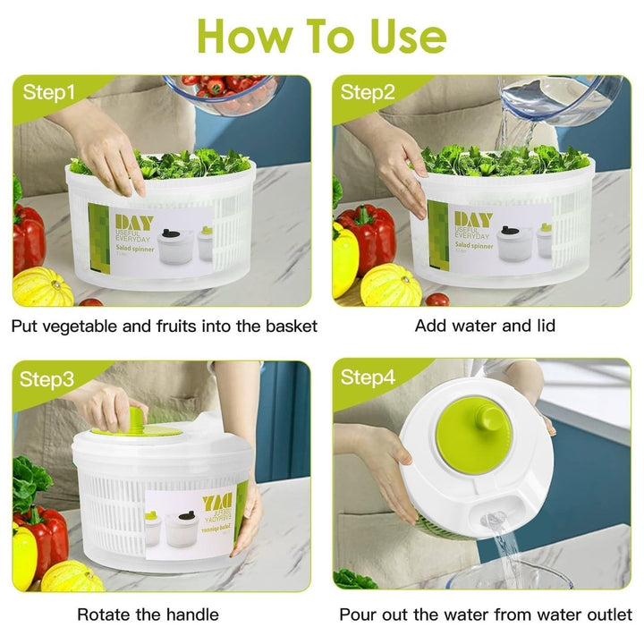 Salad Spinner Fruit Vegetable Washer Lettuce Drainer Hand Cranking Vegetable Dryer with Lid for Home Kitchen Fruit Image 3