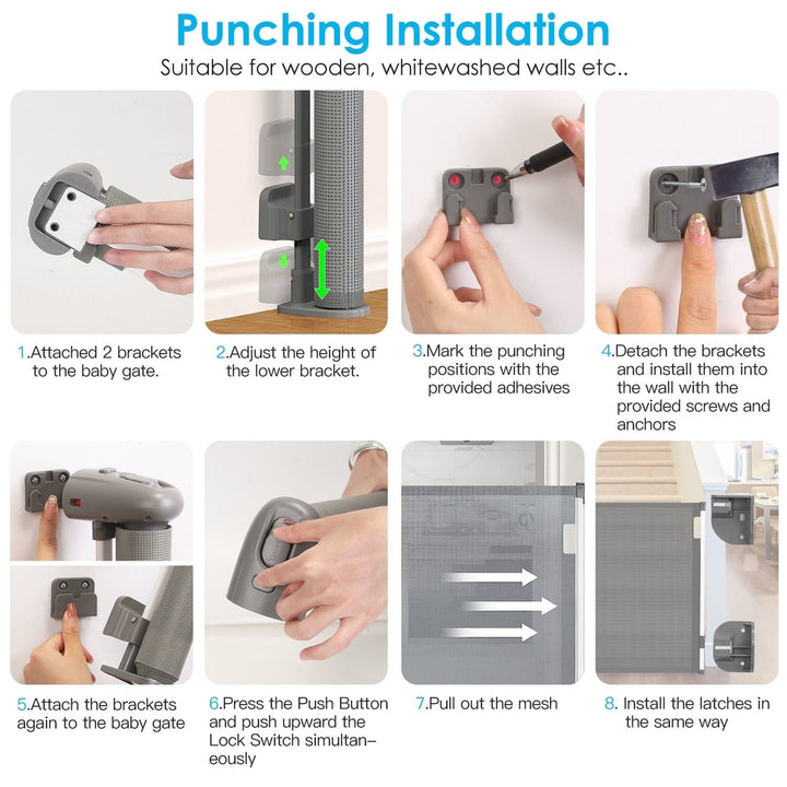 Retractable Baby Security Gate Door 118in Extra Wide Stair Gate for Toddlers with Punch Kit Punch-free Kit Image 6