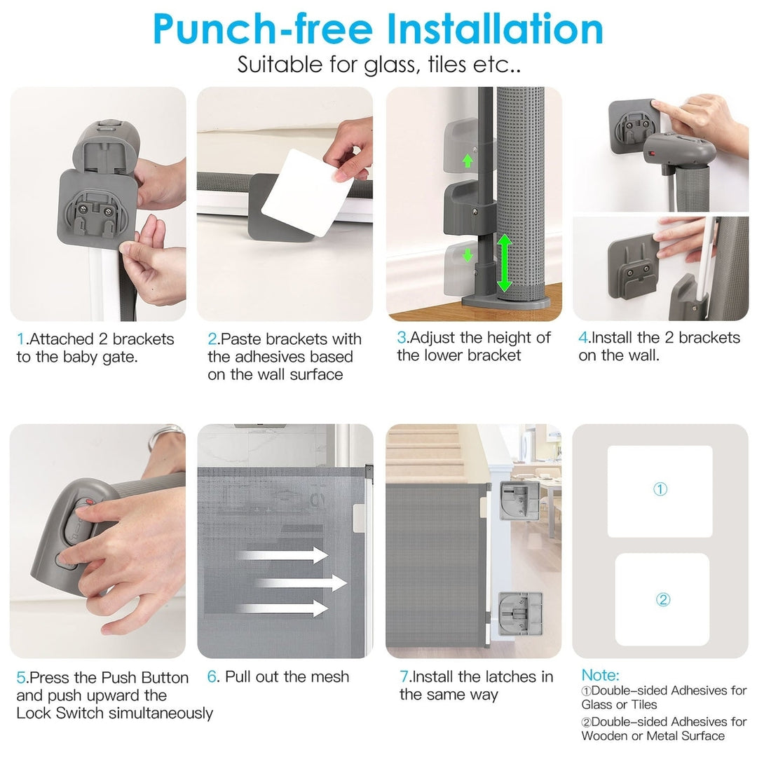 Retractable Baby Security Gate Door 118in Extra Wide Stair Gate for Toddlers with Punch Kit Punch-free Kit Image 7