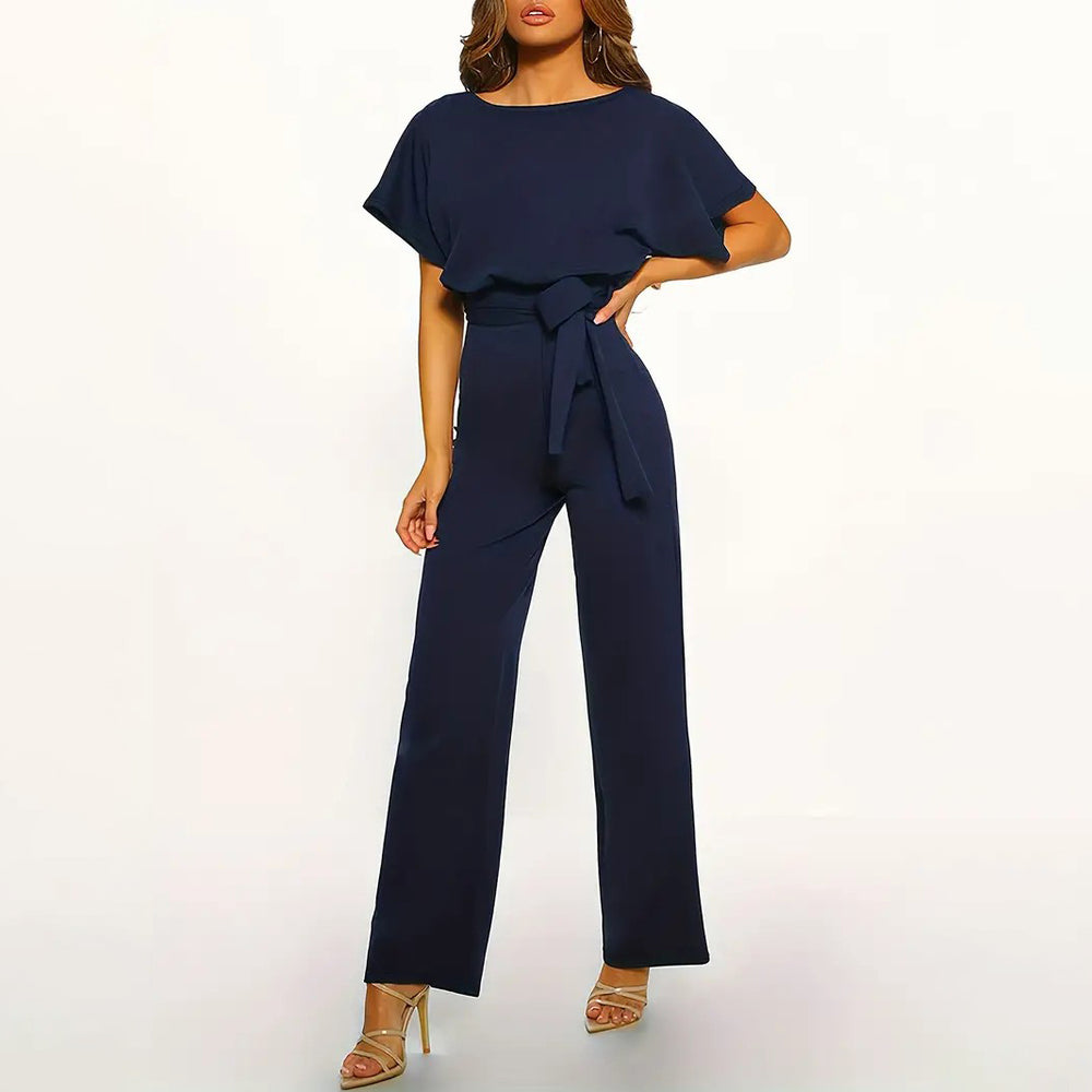 Batwing Sleeve Belted JumpsuitSolid Casual JumpsuitWomens Clothing Image 2