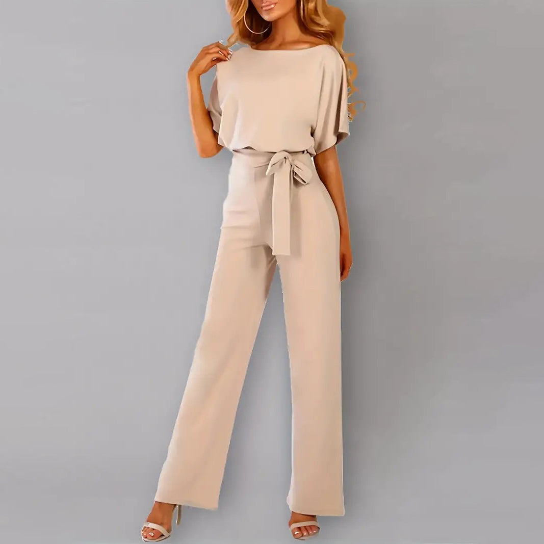 Batwing Sleeve Belted Jumpsuit Solid Casual Jumpsuit Womens Clothing Image 4