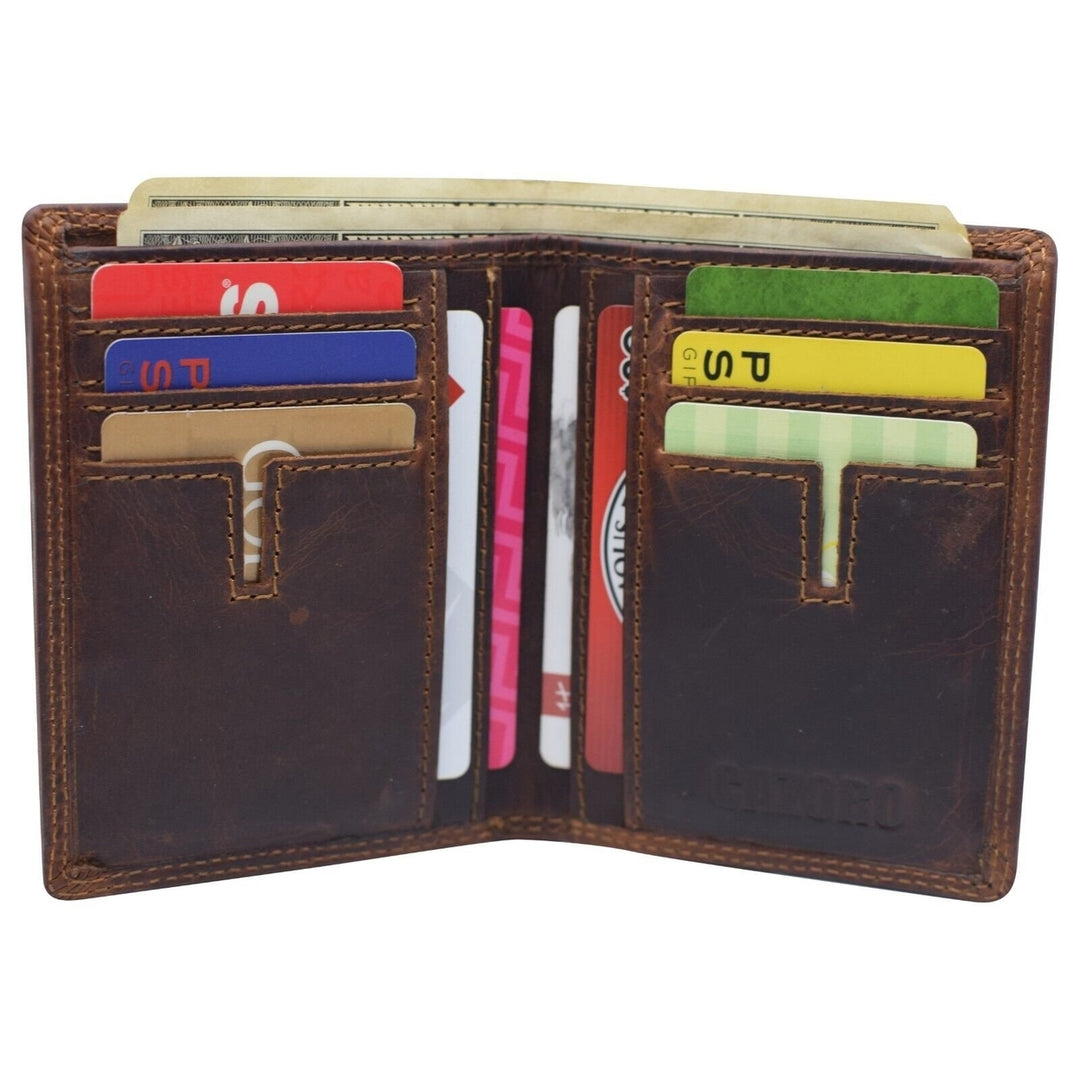 Wallets Leather Bifold Wallet Slim Vintage Credit Card ID Holder Minimalist Image 4