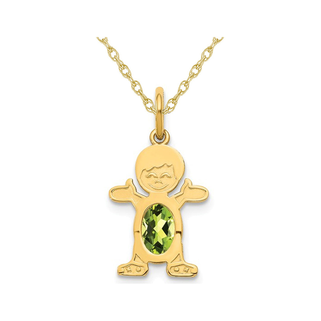 6x4mm Natural Peridot Little Baby Boy Charm Pendant Necklace in 14K Yellow Gold Image 1