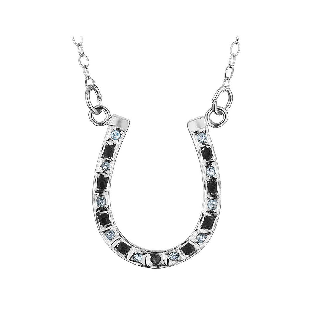 Black and White Accent Diamond Horseshoe Necklace in Sterling Silver with Chain Image 1