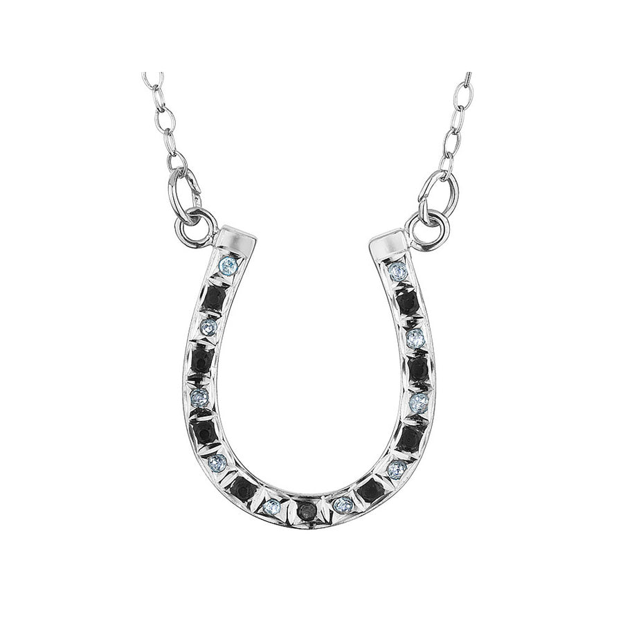Black and White Accent Diamond Horseshoe Necklace in Sterling Silver with Chain Image 1