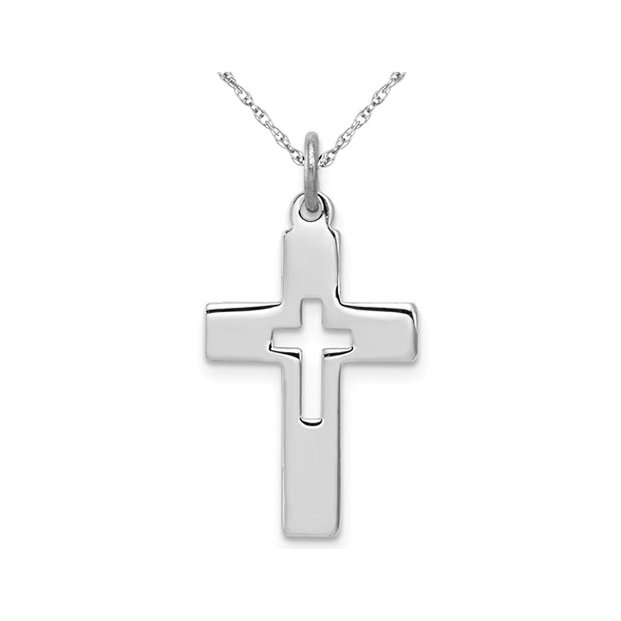 Sterling Silver Cut-Out Cross Pendant Necklace with Chain Image 1