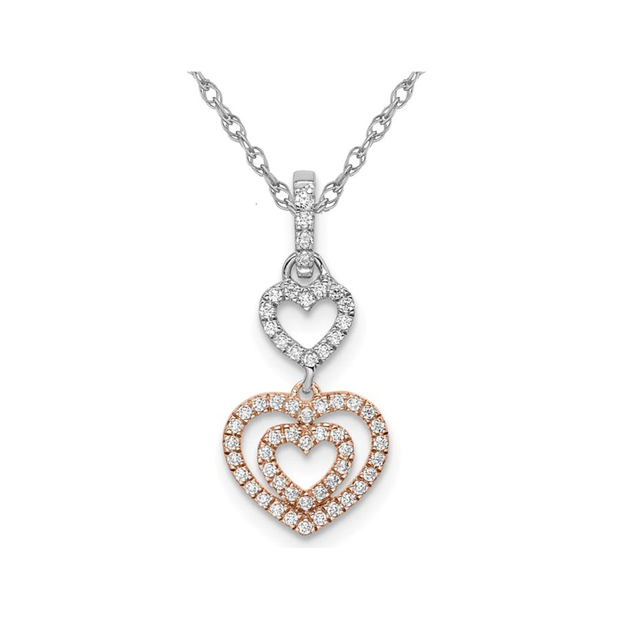1/6 Carat (ctw) Diamond Hearts Pendant Necklace in 14K Rose and White Gold with Chain Image 1