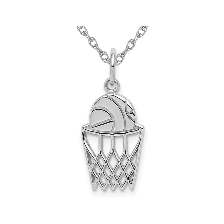 10K White Gold Basketball In Net Pendant Necklace Charm with Chain Image 1