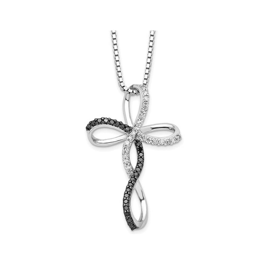 1/4 Carat (ctw) Black and White Diamond Cross Pendant Necklace in Sterling Silver with Chain Image 1